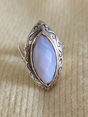Blue Agate Checkerboard Marquise Ring
